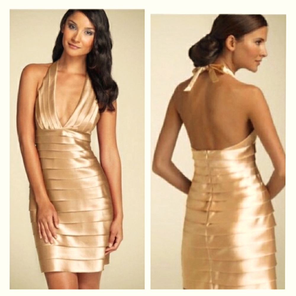 BCBG Maxazria Satin Halter Tiered Dress